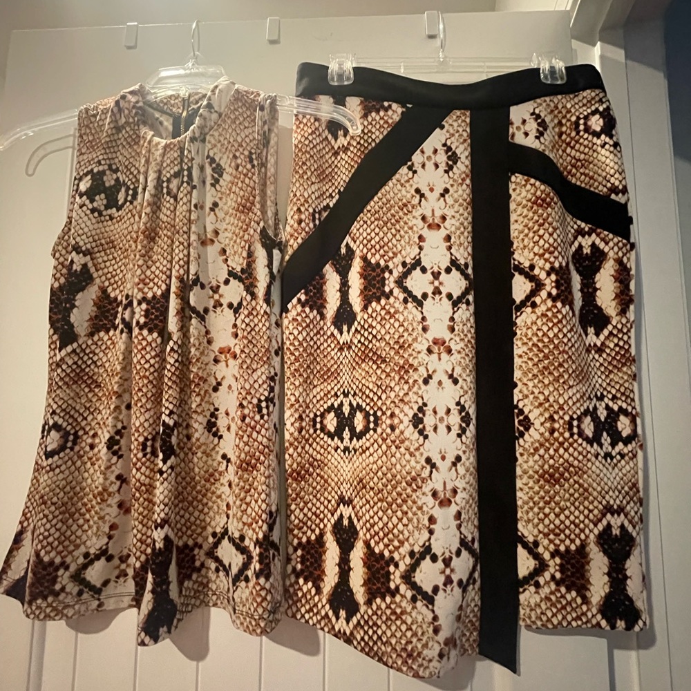 Worthington Brown Snakeskin Skirt Set with Black Accents